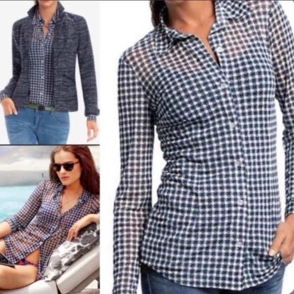 Cabi button down, semi sheer, checked shirt. - Picture 2 of 6